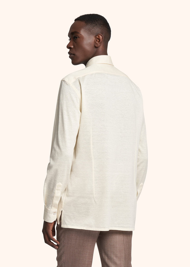 Kiton cream white shirt for man, made of linen - 3