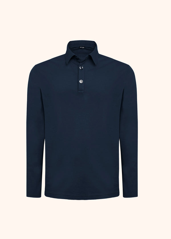 Kiton blue jersey poloshirt l/s for man, made of cotton