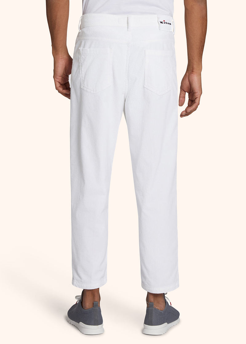 Kiton optical white trousers for man, in cotton 3