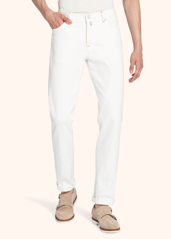 Kiton cream white trousers for man, made of cotton - 2