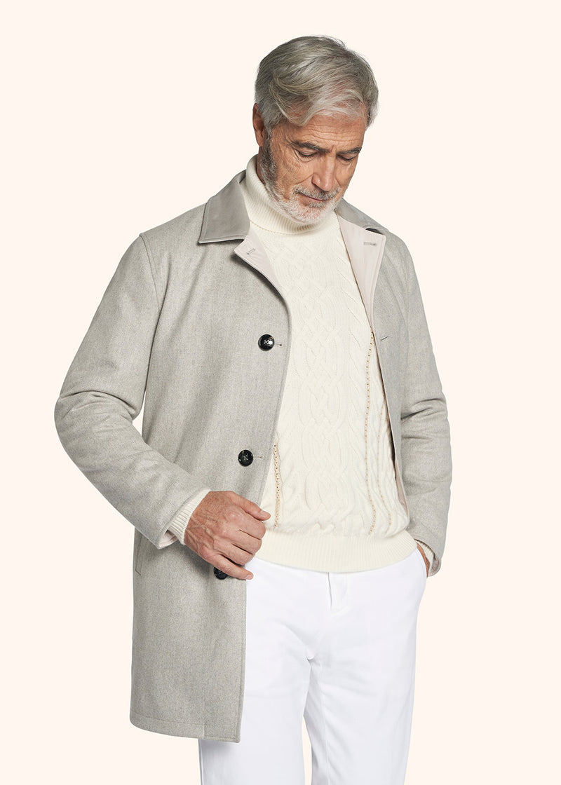 Kiton light grey single-breasted coat for man, made of cashmere - 2