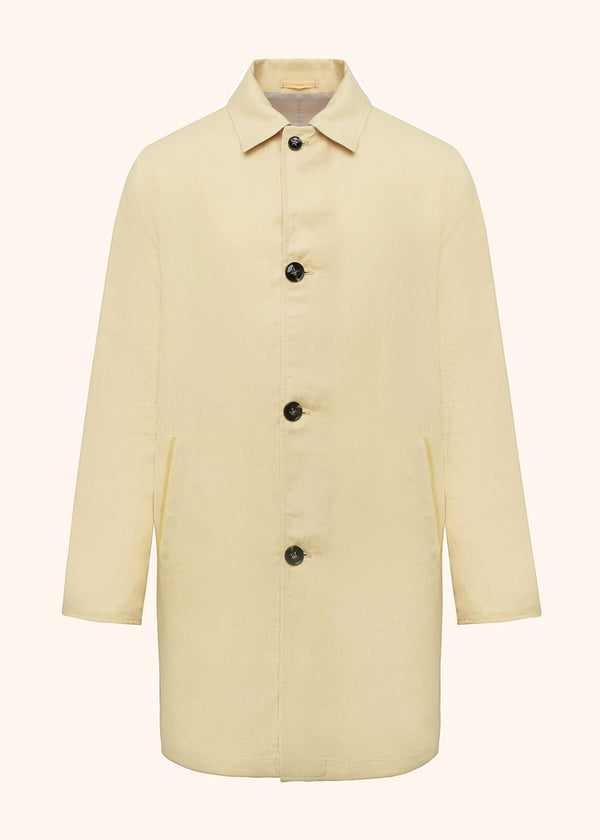 Kiton yellow single-breasted coat for man, made of linen