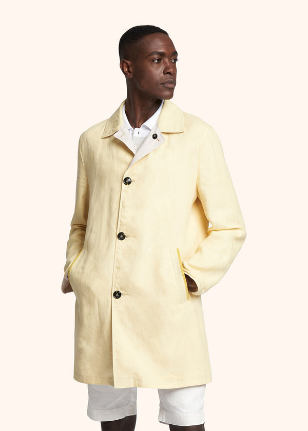 Kiton yellow single-breasted coat for man, made of linen - 2