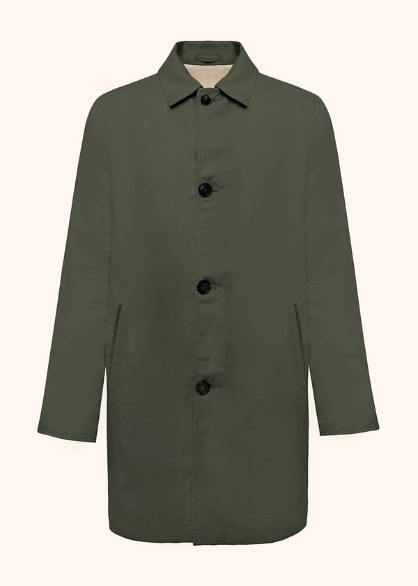 Kiton dark green single-breasted coat for man, made of linen