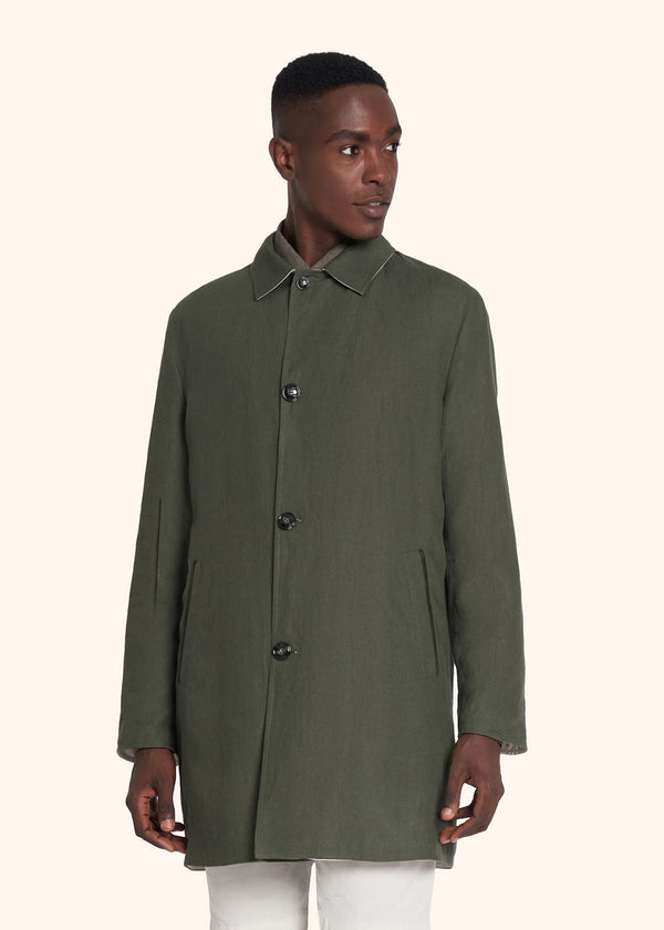 Kiton dark green single-breasted coat for man, made of linen - 2